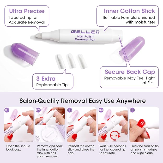 Gellen Nail Polish Remover Kit with Corrector Pen, 9.47fl oz Non-Acetone Nourishing Formula Unscented Nail Polish Remover, Soft Aloe & Vitamin E Infusion, Perfect for Home DIY or Salon Use