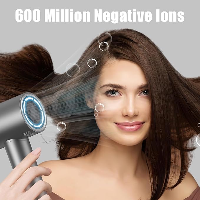 slopehill 160,000 RPM Professional Hair Dryer - 0.8lb Ultra-Lightweight, 6 Billion Ion Technology for 98% Frizz Reduction, AI Smart-Temp Control, Magnetic Attachments for All Hair Types (Dark Grey)