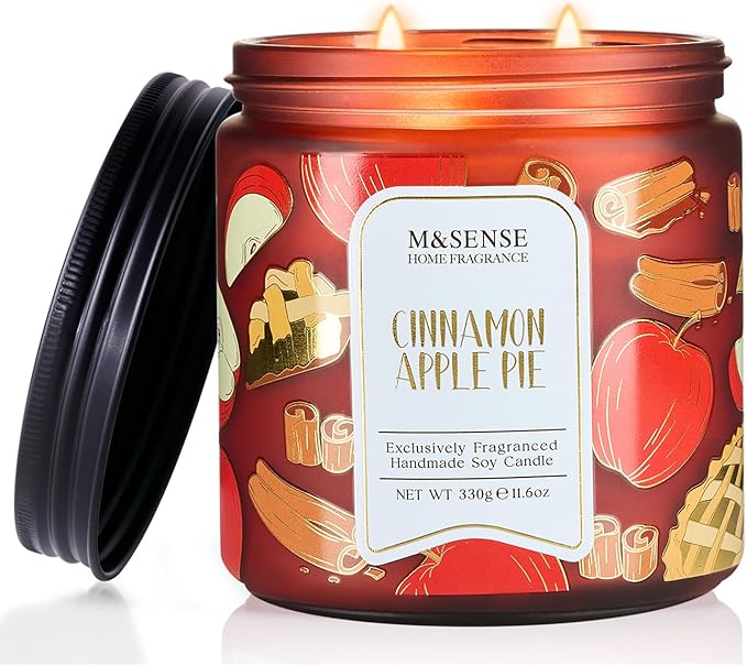 M&SENSE Christmas Candles Cinnamon Apple Scented, Soy Wax 11.6oz 70 Hours Long Lasting Burn, Holiday Candle for Kitchen Dining Room Fall Decor, Winter Relaxing Gifts for Women