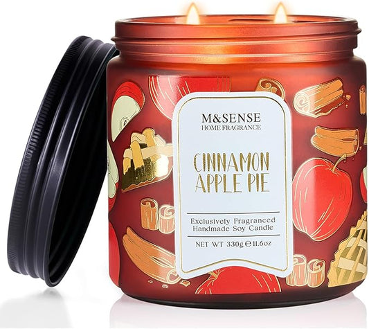 M&SENSE Christmas Candles Cinnamon Apple Scented, Soy Wax 11.6oz 70 Hours Long Lasting Burn, Holiday Candle for Kitchen Dining Room Fall Decor, Winter Relaxing Gifts for Women