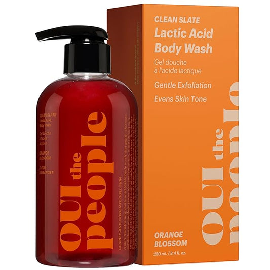 OUI the People CLEAN SLATE Lactic Acid Body Wash, AHA Body Wash, Glycolic & Lactic Acid Serum & Face Cleanser, Gentle Exfoliation & Face Moisturizer for Smoother Texture and Even Skin Tone, 8.4 oz