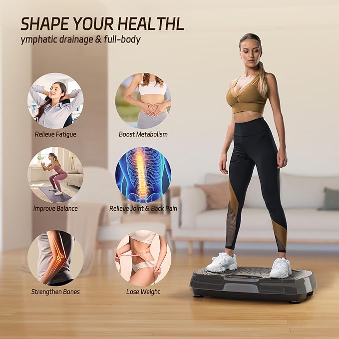Vibration Plate Exercise Machine: TISSCARE Weight Loss and Lymphatic Drainage Vibrating Plates, Whole Body Workout Sculpting Platform for Home Fitness Fat Burner for Women Men