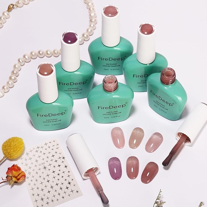 10ml Hema-Free Jelly Nude Gel Nail Polish Set -6 Colors Soak Off UV Long Lasting Sheer Manicure DIY and Salon Art Gift for Women Girls