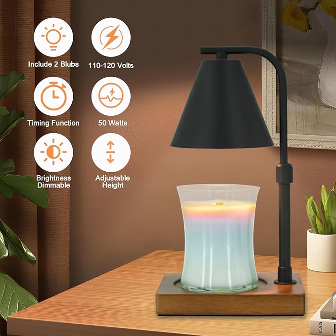 SOKCVSEA Candle Warmer Lamp - Birthday Gifts for Women Candle Lamp Warmer with Timer Height Adjustable, House Warming Gifts New Home Decor, Wax Melt Candle Warmer with 2 Bulbs 1-Black