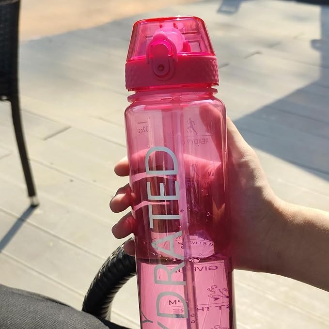 GOPPUS Clear Water Bottle With Straw 32oz Clear Sports Water Bottles Motivational with Time Marker Tritan BPA Free Clea Plastic Water Bottle Wide Mouth for Gym Travel Home School Office