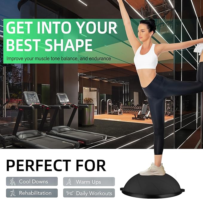 Half Balance Ball, 23 Inch Balance Ball Trainer with Foot Pump for Improving Balance Core Strength and Fitness, Balance Balls Perfect for Home Gym Workout Use