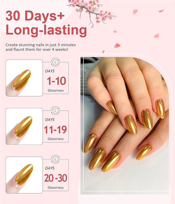 Chrome Nail Powder BISHENGYF -【Fairy Effect】Gold Chrome Nail Powder Aurora Mermaid White Pearl Pink Chrome Powder For Nails, Metallic Mirror Pigment Glitter Dust For Manicure Decoration DIY