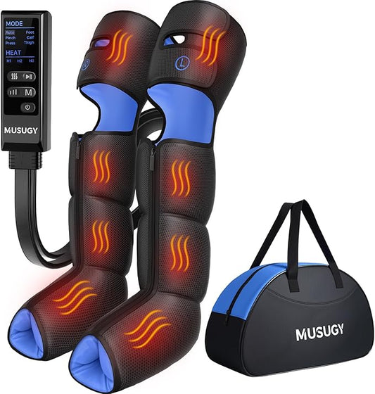 Leg Massager with Heat and Compression : Sequential Compression Boots with 6 Modes,9 Intensity and 3 Heat for Circulation and Pain Relief - Christmas Birthday Gifts for Mom, Dad, Athletes, Gym