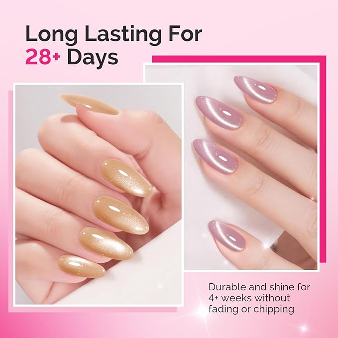 MelodySusie Minimal Nude Pink Cat Eye Set Cat Eye Gel Nail Polish Set 6 Pcs, 0.26 Fl Oz Glitter Holographic Magnetic Nail Polish with Magnet, UV Nail Polish for Nail Art Manicure Salon DIY at Home