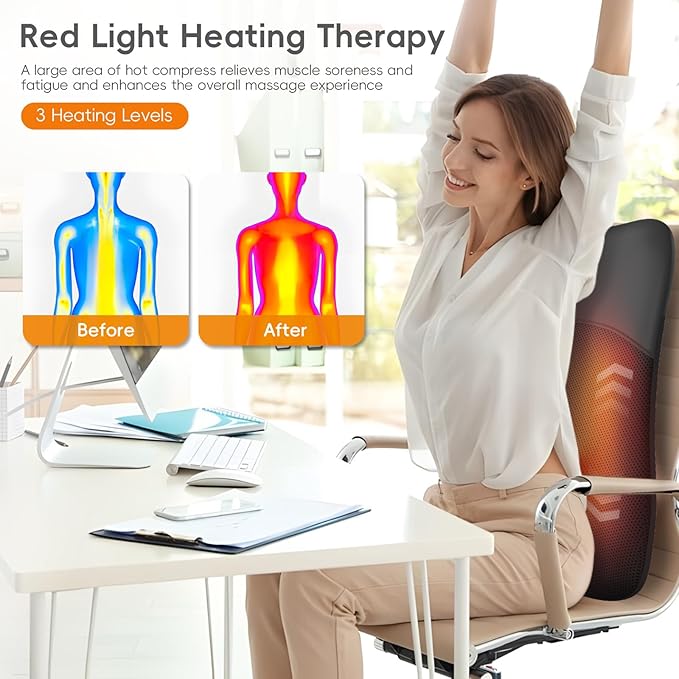Back Massager, Ultrathin Rolling Up and Down Back Massage with Heat 4D Kneading & Red Light Therapy for Pain Relief Deep Tissue,Shoulder Massager Gift for Men Women Parents Relaxation at Office Car