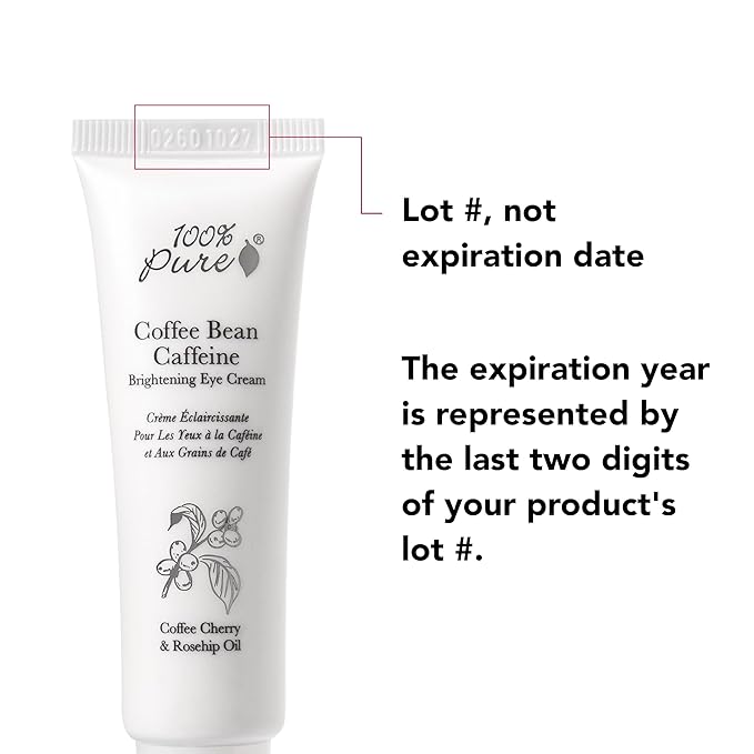 100% PURE Coffee Bean Caffeine Eye Cream Refresh & Hydrate Under Eye Treatment Reduce Puffiness, Dark Circles, Wrinkles with Green Tea, Rose Hip, Vitamin E - Youthful Vibrant Eyes - Vegan - 1 oz