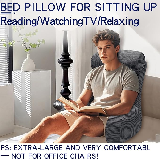Back Pillow for Bed Sitting Up, Reading Pillow, Extra Large Arm Pillows for Adults for Back Support,Bed Pillow for Sitting up for Watching TV/Gaming/Relaxing