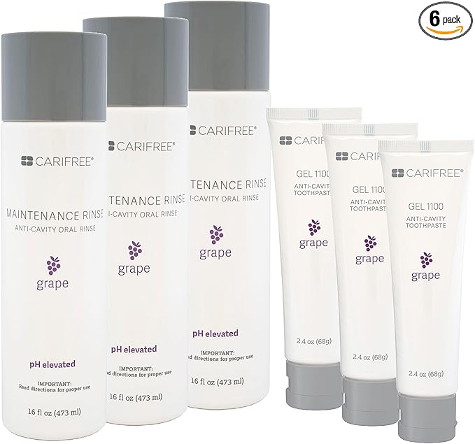 CariFree Maintenance & Prevention Kit, Grape | Anti-Cavity Fluoride Toothpaste & Mouthwash Freshens Breath and Moistens Mouth | Dentist Recommended for Oral Care (3-Month Supply)