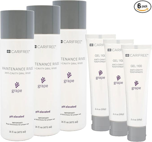 CariFree Maintenance & Prevention Kit, Grape | Anti-Cavity Fluoride Toothpaste & Mouthwash Freshens Breath and Moistens Mouth | Dentist Recommended for Oral Care (3-Month Supply)