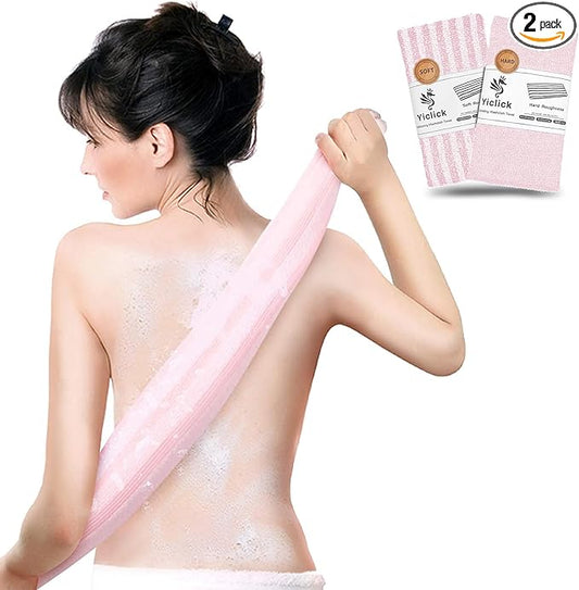 Yiclick Exfoliating Body Scrubber, Back Scrubber for Shower Bath, Japanese Scrub Wash Cloth, Exfoliating Washcloth Towel for Men Women, Body Exfoliator Loofah Luffa Sponge Net Rag Back Washer (Pink)