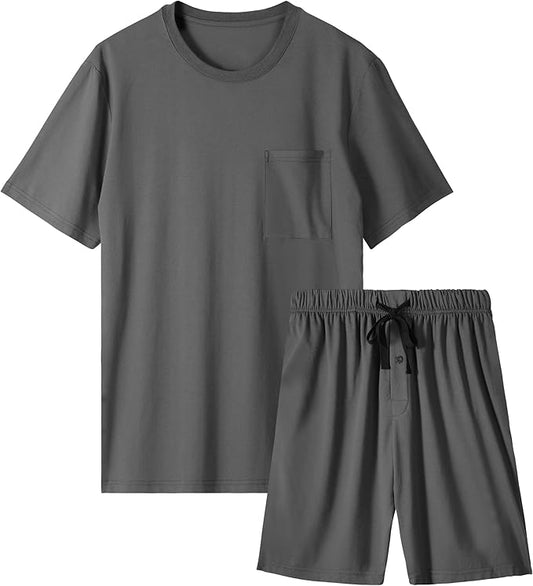 BAMBOO COOL Mens Pajama Set Summer Pjs Sleepwear Short Sleeve Shirts Soft Lightweight Sleep Sets with Pockets S-2XL