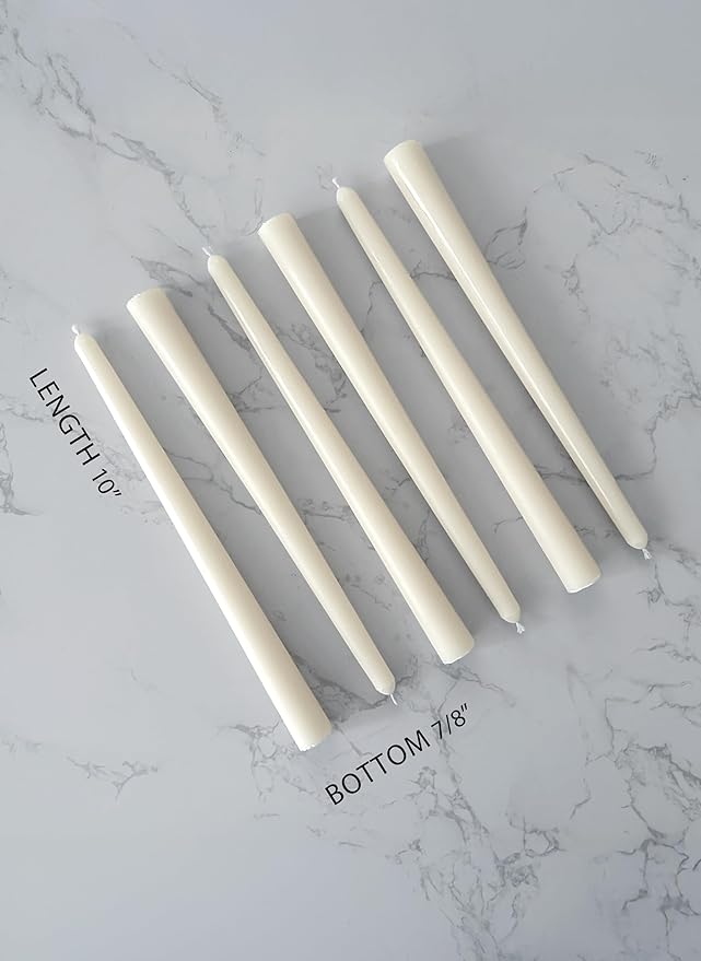 6 PK 10" Classic Taper Candles, Ivory, 7-8 Hours Long Burning, Unscented Tall Candlesticks