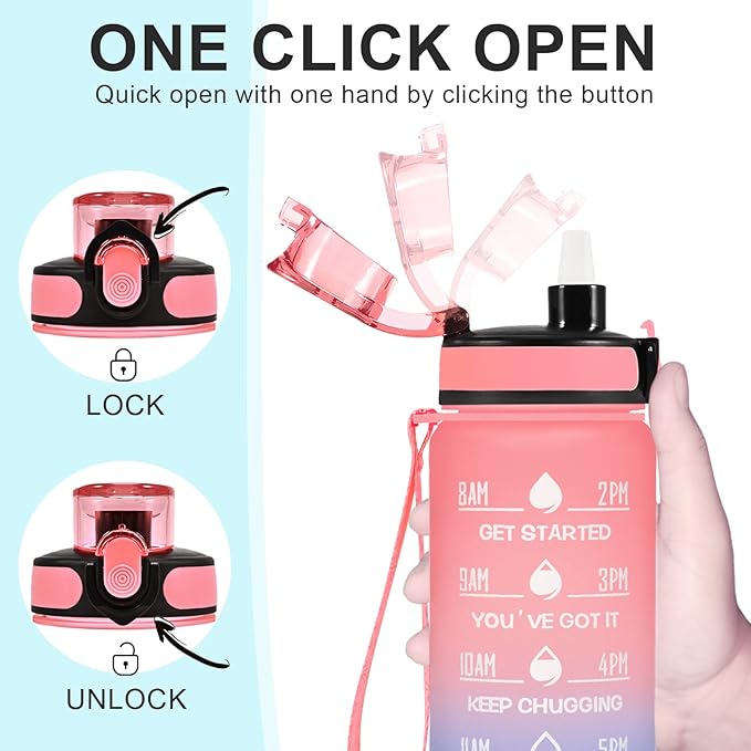 Enerbone Water Bottle, Leakproof BPA & Toxic Free, Motivational Water Bottle with Times to Drink and Straw, Fitness Sports Water Bottle with Strap for Office, Gym, Outdoor Sports