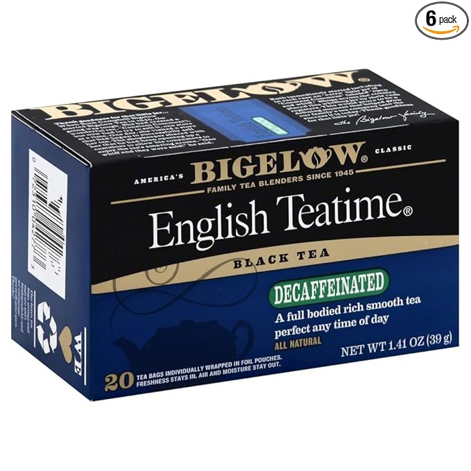 Bigelow Decaffeinated English Teatime Tea, Black Tea, 20 Count (Pack of 6), 120 Tea Bags Total