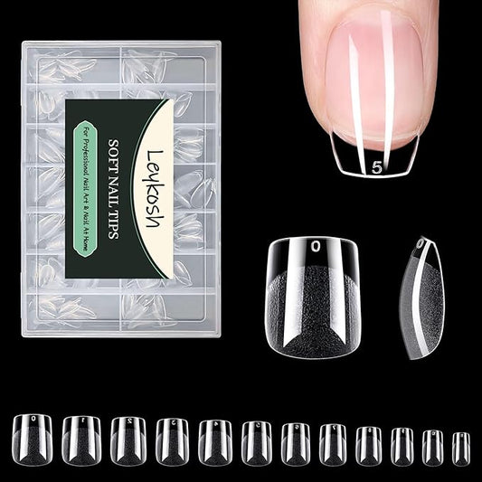 Extra Short Square Nail Tips, 216pcs Acrylic Fake Nails Soft Gel Nail Tips, Full Cover Pre-Shaped Matte Clear Press on Nails for Extension, Diy at Home Manicure 12 Sizes