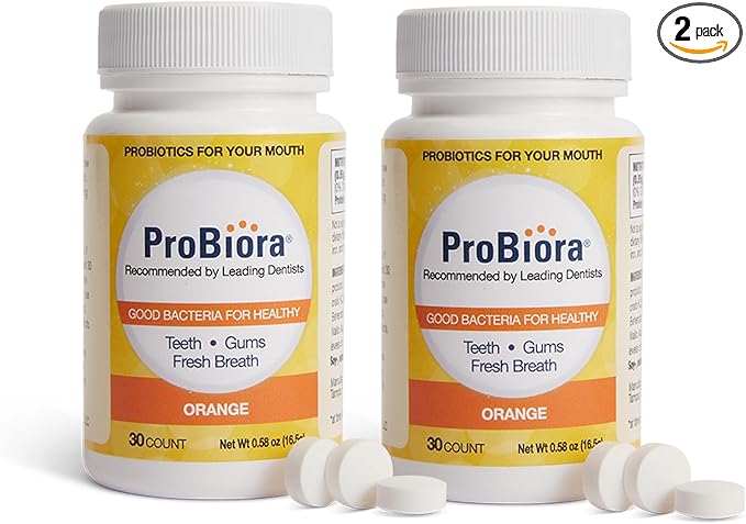 ProBiora Oral-Care Chewable Probiotic Tablets | Probiotic Supplement for Women & Men | Healthier Teeth & Gums | Fresher Breath | Whiter Teeth | 30 Count | Pack of 2 | Orange