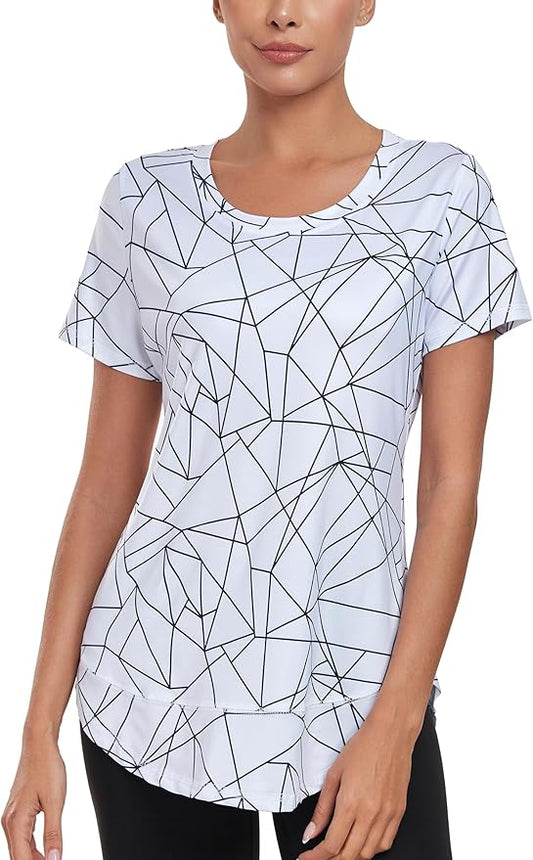 Women's Short Sleeve Workout Shirts Crewneck Sports Yoga Running Dry Fit Tops Side Split Tee