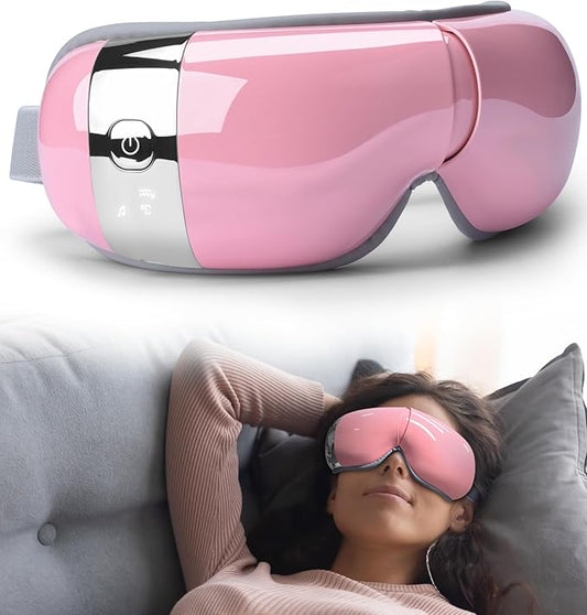 Eye Massager with Heat for Migraines - Relieve Dry Eyes, Eyestrain, and Pain - Air Compression Eye Massager Mask for Relaxation, Sleep Improvement - Mother's Day Gifts (Pink)