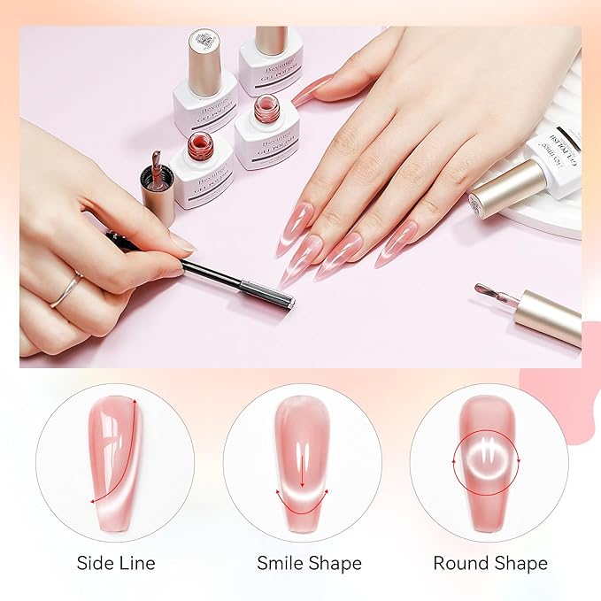 Cateye Gel Polish Set With Magnet, Pink Purple Red 10 Colors Jelly Magnetic Nail Polish Moonlight, Holographic Glass Shimmer Glitter Soak Off UV Gel Salon DIY At Home, 8ml