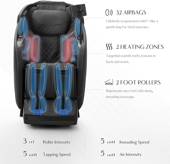 3D Massage Chair, Full Body Massage Chair, Zero Gravity Recliner w/Dynamic Leg Kneading System, 53.14" SL Track, Sleek Appearance, 12 Auto Modes, Wireless Charging, Bluetooth Speaker, TFT Screen