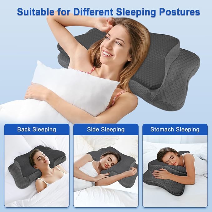 Pain Relief Cervical Pillow for Neck Support, Adjustable Ergonomic Pillow Cozy Sleeping, Odorless Orthopedic Memory Foam Pillows, Contour Bed Pillow for Side Back Stomach Sleeper