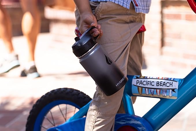 HYDRO CELL Stainless Steel Insulated Water Bottle with Straw - For Cold & Hot Drinks - Metal Vacuum Flask with Screw Cap and Modern Leakproof Sport Thermos for Adults (Graphite/Black 14oz)