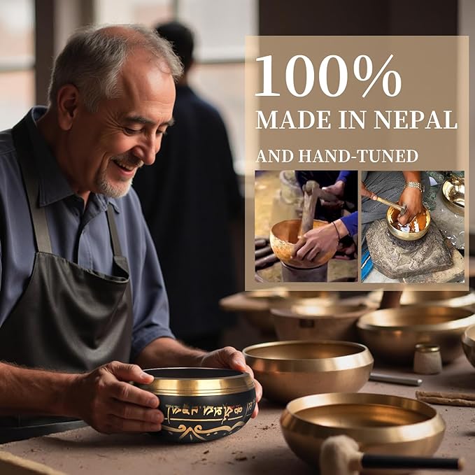 AKLOT HandMade Meditation Singing Bowl: Tibetan Sound Bowl Set with Pure Tone, Sound Bath Bowl with Cushion, Mallet, Spiritual Gift for Chakra Clearing, Mind Healing, Yoga, Prayer, Relaxation (4 Inch)
