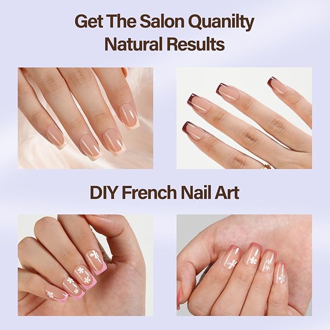 Misssix XBASICTIPS French Tip Press On Nails, 150Pcs French Gel Nail Tips Short Square, Soft Gel Pre-shaped No Need to File 3 in 1 Tips, Fake Nails for Nail Art DIY Extension Designs 15 Sizes