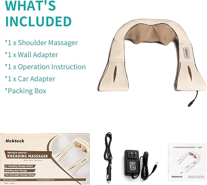 Nekteck Neck and Back Massager for Pain Relief Deep Tissue, Shiatsu Shoulder Massage Tool, Plug-in Use Only (Renew)