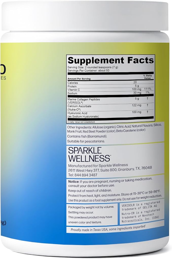 Marine-derived VERISOL Bioactive Hydrolyzed Collagen Peptides | Collagen Powder Supplement with Vitamin C & Hyaluronic Acid | Marine Skin Boost Plus (Peach) [50-Serves]