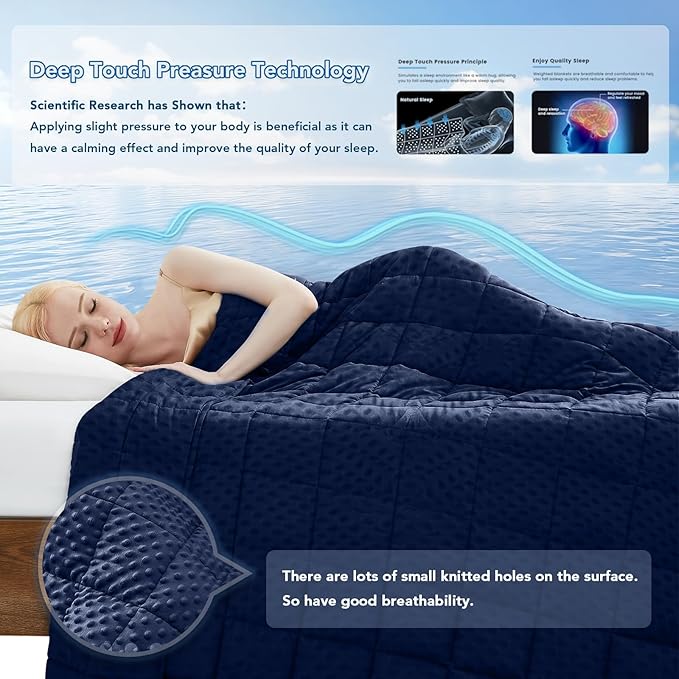 Topcee Weighted Blanket for Adults (12lbs 48"x72"), Minky Dots Heavy Blanket for 110-130lbs Sleeping, Soft, Cozy and Cooling Weighted Throw Blankets, Machine Washable, Blue