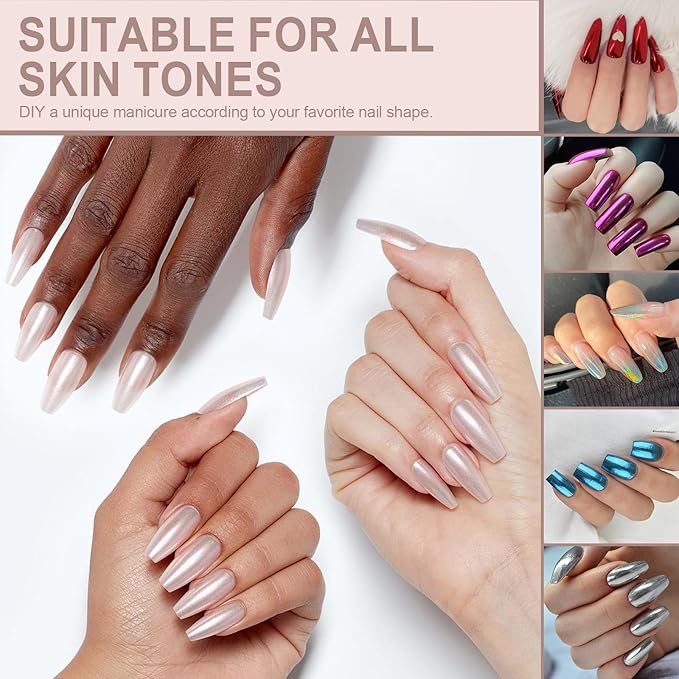 Artdone 12 Jars Chrome Nail Powder Magic White Pearl Kit Mirror Effect Silver Metallic Holographic Dip Nail Powder For Resin Craft & Nail Art Fimo, Decoration Iridescent Aurora Mermaid Pigment