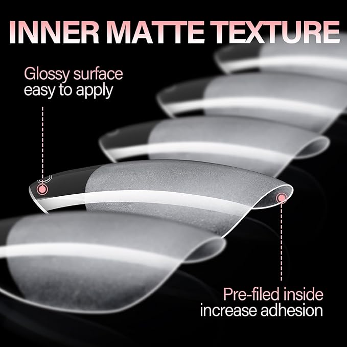 AILLSA Short Almond Nail Tips - Thickened Pre-shaped False Nail Tips Short Almond Shaped Half Matte Nails Tips, Fake Nails Extension 450pcs 15 Sizes with Storage Box