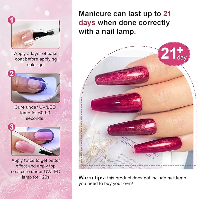 JODSONE 10 Color Gel Nail Polish Set with Base Coat and Top Coat Great DIY Salon Home Gift