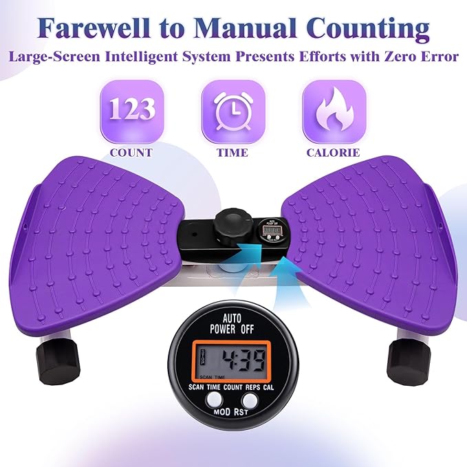 Waist Twister Ab Machine, 330 lbs Capacity, Noiseless Anti-Slip Twist Board with Resistance Bands, Adjustable Tension Knob & Foot Massage, Digital Display Tracks Time, Reps & Calories, Home Core Trainer for Men & Women