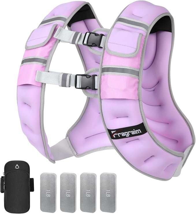Fragraim Adjustable Weighted Vest for Women Men, 8-12lb/14-18lb/20-24lb/26-30lb Weight Vest with 4 Removable Iron Weights, Phone Holder and Back Pocket, Vest for Walking,Strength Training, Running
