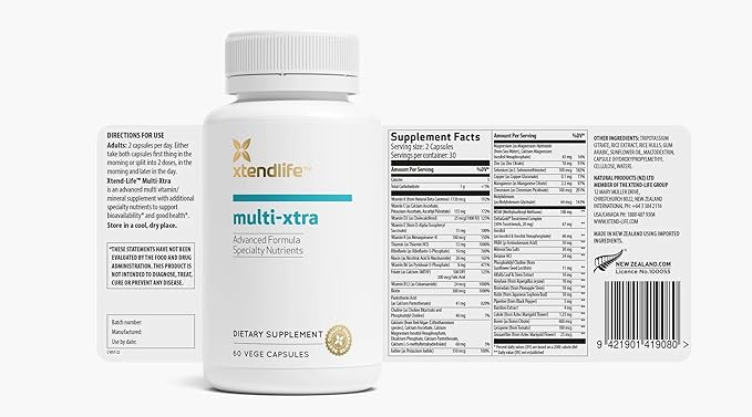 Xtendlife Multi-Xtra Multivitamin for Immune, Heart & Energy Support - 40+ Bioavailable Vitamins, Minerals, Antioxidants & Herbs - for Men, Women & Children - 30 Day Supply