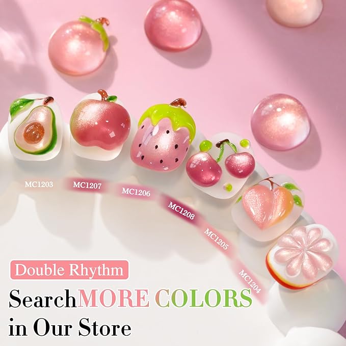 Double Rhythm 0.5 OZ Cat Eye Gel Polish with Magnet 15ML Holographic Glitter Shimmer Translucent Jelly Color Magnetic Nail Polish Salon DIY at Home (Fruit Orange Pink-MC1205)