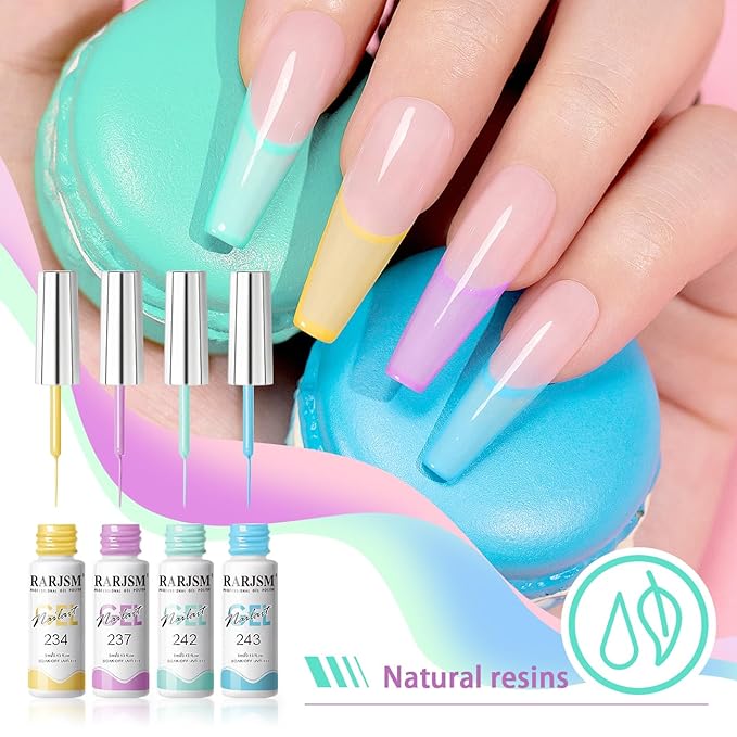 RARJSM Gel Liner Nail Art 12 Colors Set Pink Purple White Green Yellow Blue Gelpolish Art Liners for Nails 5ml Summer Shades Striping Gel Nail Polish Thin Swirl Brush Soak off Curing Need