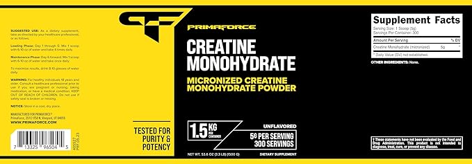 Primaforce Creatine Monohydrate Supplement – 1.5 KG - Micronized Powder
