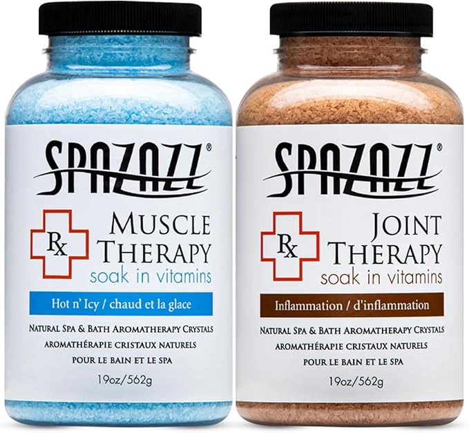 Spazazz Hot Tub Aromatherapy Spa and Bath Salts Crystals 2 Pack Bundle- One 19 Oz Jar Each Spazazz Muscle Therapy and Joint Therapy Plus a 5 Point Massager- Safe for All Spa and Hot Tub