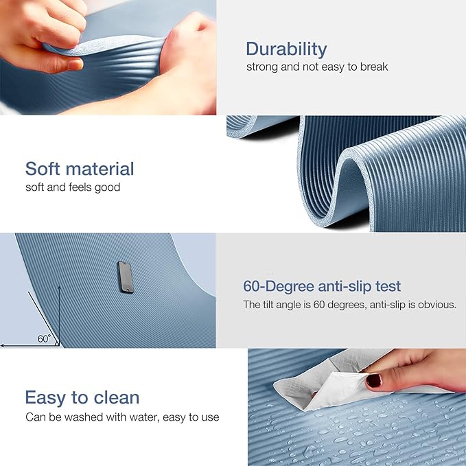 Yoga Mat Non Slip NBR Thick Yoga Mat, 72"L x 32"/24"W x 0.6"/0.4"TH (185cm x 80cm/61cm x 15mm/10mm), Anti-Tear Exercise Mat with Carrying Strap and Bag, Workout Mats for Yoga, Pilates, Floor Exercises