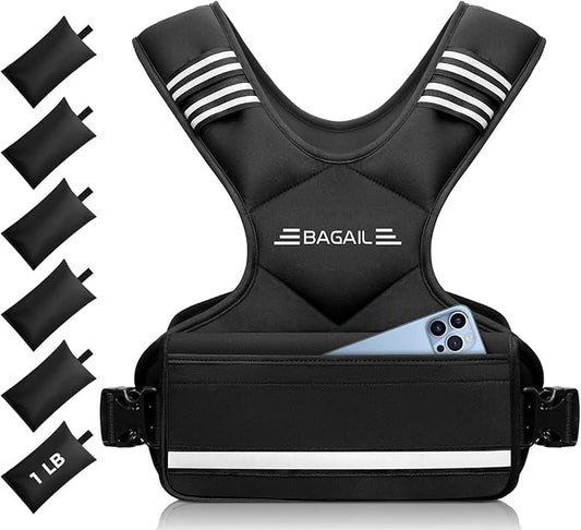 BAGAIL Adjustable Weighted Vest, 4-10lb/12-18lb/20-32lb Rucking Vest for Women & Men with 6 Weights & Large Pocket, Weight Vest for Home Workouts, Running, Walking and Strength Training