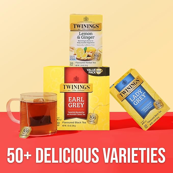 Twinings Earl Grey Black Tea Individually Wrapped Bags, 100 Count (Pack of 1), Flavoured with Citrus & Bergamot, Caffeinated, Enjoy Hot or Iced, 100 Teabags