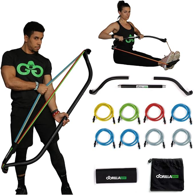Travel Gorilla Bow Portable Home Gym System, Strength Training Equipment 100 Plus Quality Workouts, All in One Exercise Equipment for Travel, Home Gym & Outdoor Workouts
